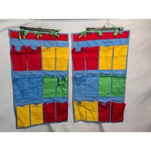 Vintage Classroom Hanging Pocket Organizer Red Yellow Green Blue 2 Pc Set